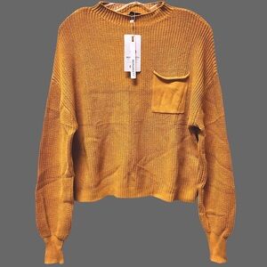 NWT Chunky Mustard Yellow Crew Neck Knit‎ Sweater Sz Small